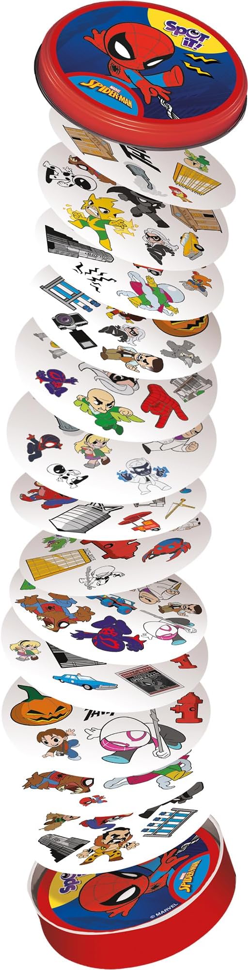 Asmodee Spot It! Spiderman Card Game (Eco-Blister) Fast-Paced Matching Featuring 5 Mini-Games, Travel-Friendly Family Fun for Kids & Adults, Ages 6+, 2-8 Players, 10 Minute Playtime