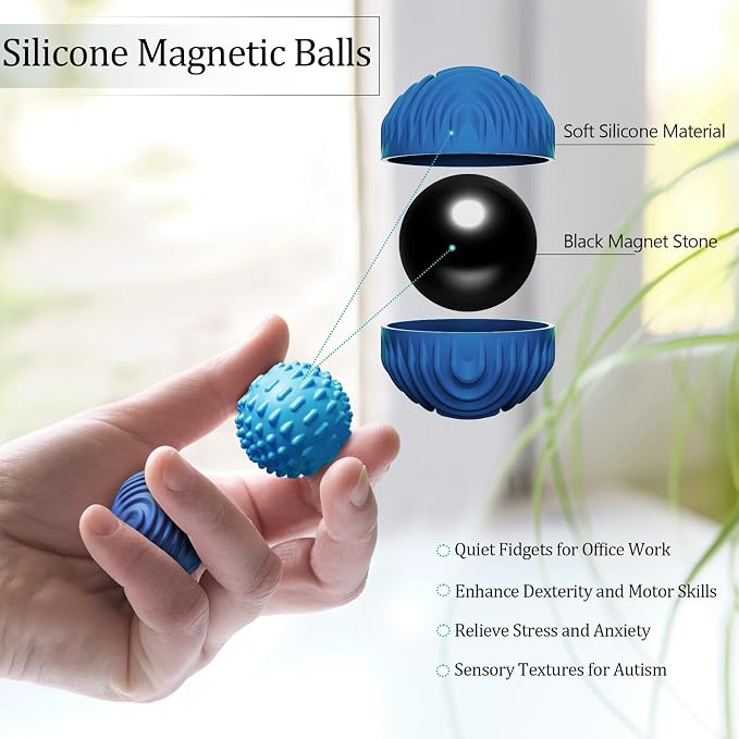 luckdoor Silicone Magnetic Balls Fidget Toys for Adults & Teens,8PCS Stress Relief Sensory Toys for Autism ADHD Anxiety,Fun Textures Gadgets,Office Desk Toy,Stocking Stuffers for Men Women Teen Gifts