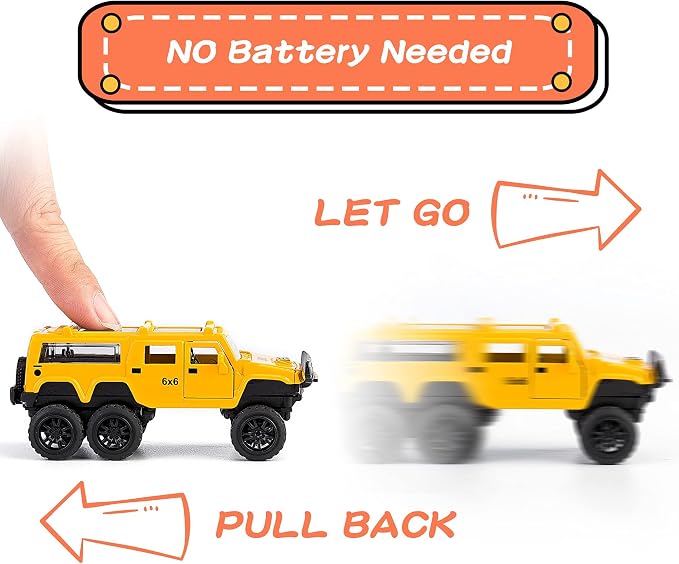 KIDAMI Diecast Toy Trucks 4 Pack Die Cast Metal Toy Cars Pull Back Cars Openable Doors Off-Road Vehicles Birthday Gift for Boys and Toddlers (Pickup Truck)