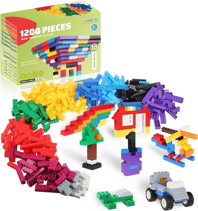 Classic Building Bricks Set, Includes Wheels, Doors, Windows - 14 Shapes Creative Building Blocks, Compatible, Weighs Approx. 3.53 lbs