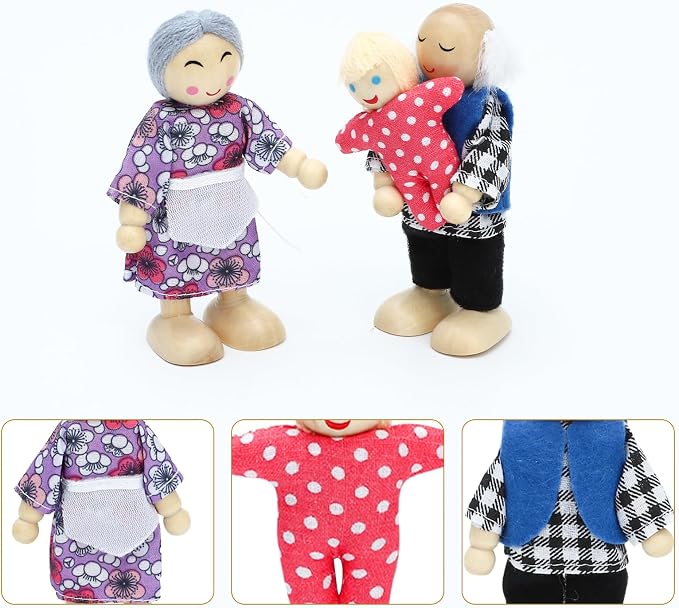 ONEST 8 Pieces Wooden Dollhouse Family Set Mini People Figures Sets Dollhouse Dolls Wooden Doll Family Pretend Play Figures Accessories for Pretend Dollhouse
