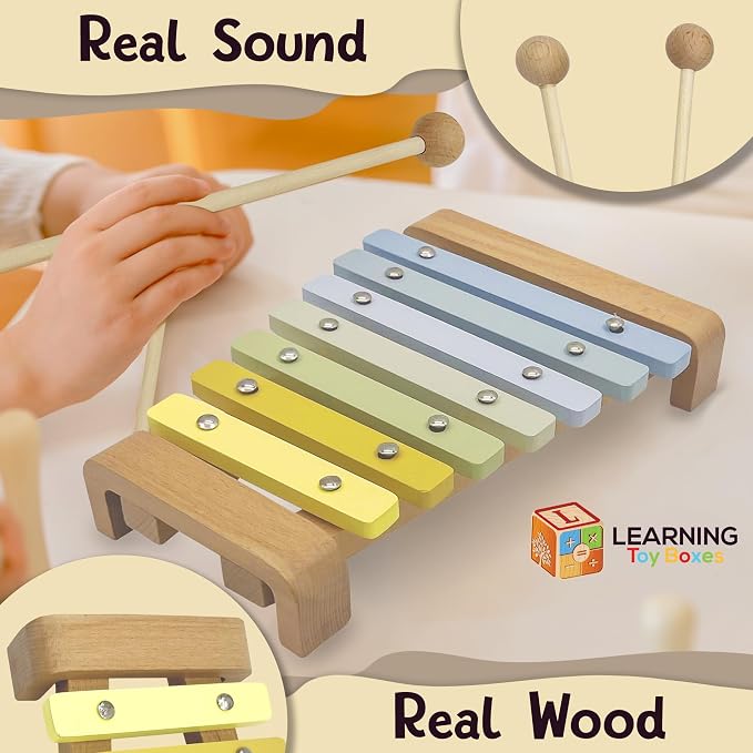 Toddler Musical Instruments Set Montessori Wooden Baby Toys | Sensory Music Toys for Toddlers |Educational Kids Instruments | Natural Wood, Non-Toxic | Ages 3+ | Gift for Boys & Girls