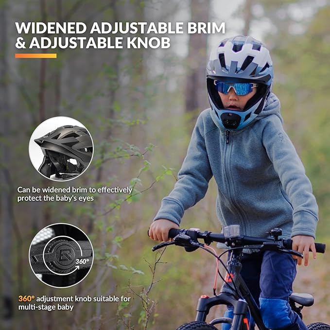 ROCKBROS Kids Full Face Helmet Kids Bike Helmets Lightweight Toddler Mountain Bike Helmet Detachable for MTB BMX Skating Cycling Scooter Safety Bicycle Helmets for Youth Child Boys Girls Ages 3-16