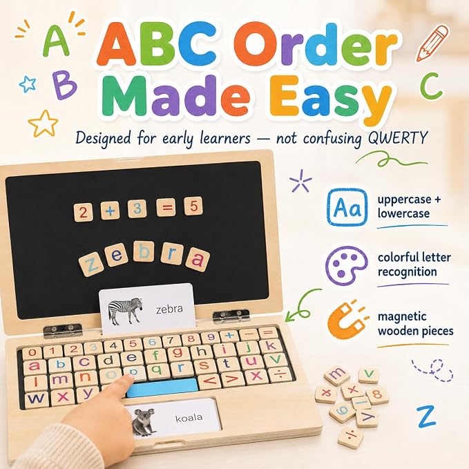 Montessori Toys 11.8" Laptop Preschool Learning Activities 3 Year Old Boy Gift, Pretend Play Toddlers Birthday Gift ,Learning and Educational Toys for 3 4 5 6 7 8 Year Old Kids