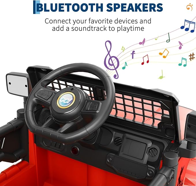 Hetoy 12V Ride on Toys with Parent Remote Control Toddler Electric Vehicle with Spring Suspension, LED Lights, Bluetooth, Music Player, 3 Speeds Ride on Car Truck for Kids Age 3-8 (Red)