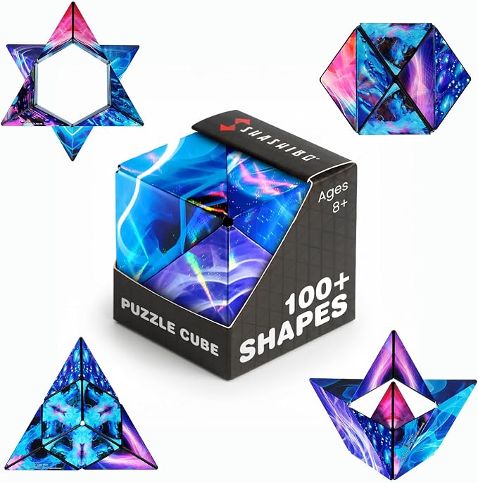 Shashibo Sensory Fidget Toy for Adults & Kids, Stress Relief Fidget Toy for Adults, Teens & Kids, Cool Fidget Toys for Desk, Classroom Must Have, Sensory Shape Shifting Cube, 100+ Possible Shapes