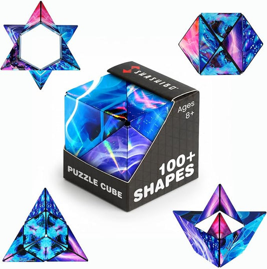 Shashibo Sensory Fidget Toy for Adults & Kids, Stress Relief Fidget Toy for Adults, Teens & Kids, Cool Fidget Toys for Desk, Classroom Must Have, Sensory Shape Shifting Cube, 100+ Possible Shapes