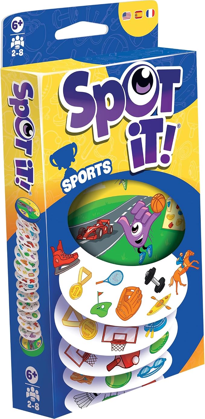 Asmodee Spot It! Sports Card Game (Eco-Blister) - Fast-Paced Matching Featuring 5 Mini-Games, Travel-Friendly Family Fun for Kids & Adults, Ages 6+, 2-8 Players, 15 Minute Playtime