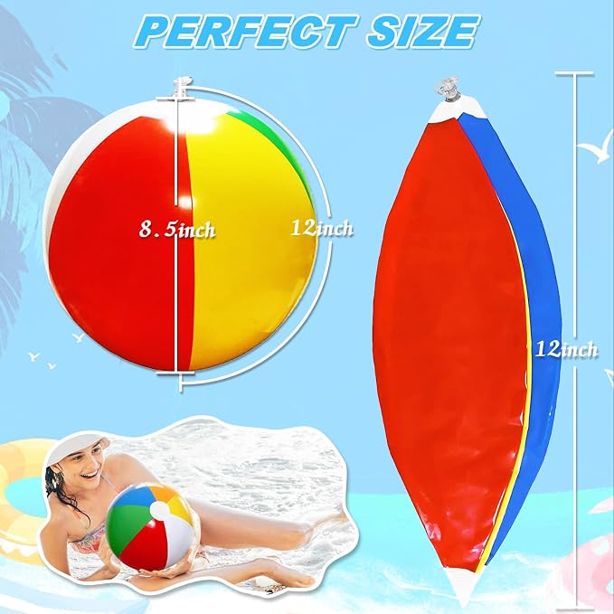 Beach Ball 12 Pack - 12'' Inflatable Beach Balls for Kids Bulk, Swimming Pool Toys Beach Toys for Summer Water Games, Hawaiian Tropical Theme Party Decorations Favors Supplies