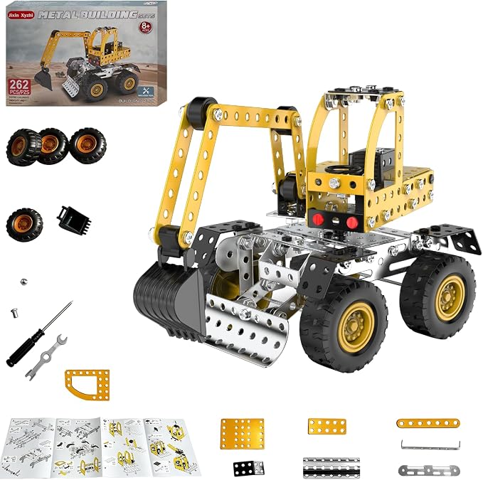 Jixin Xyzhi 3D Metal Excavator Model Kit – Metal Building Kit, STEM DIY Construction Set for Kids Ages 8-16, Mechanical Model Toy, Creative Gift for Boys & Girls (Large Excavator)