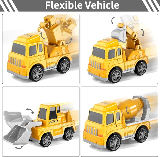 Bennol Construction Truck Toys for 1 2 3 4 5 Years Old Boys Toddlers, Cars Toys Gifts Construction Trucks with Excavator Crane Mixer Bulldozer, Toddler Car Toy Set for Kids Boys Girls