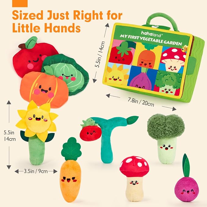 hahaland Baby Toys 6-12 Months - Fruits Vegetables Garden Plant Farm Plush | 6 Month Old Montessori Sensory Toys Carrot Flower with Rattles Mirror Squeaker Crinkle Tissues, 9 Month Old Gifts for Babies