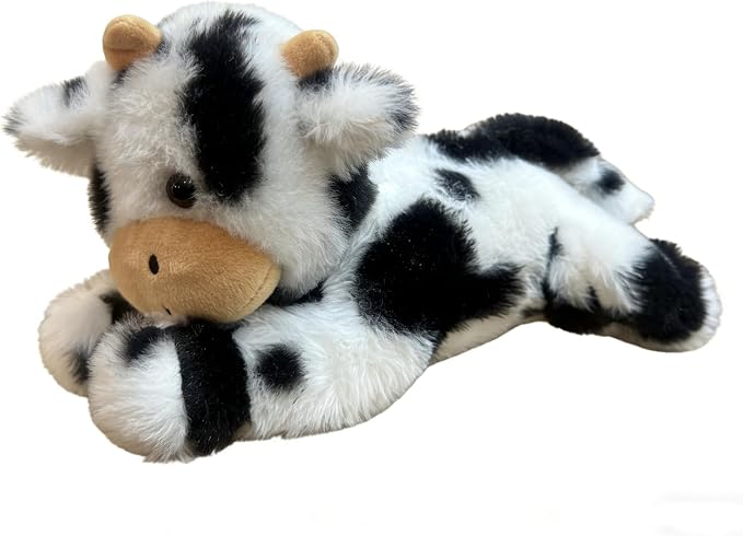 Cute Cow Plush Stuffed Animal Doll Toy 10 inch for Girls Boys One Pieces（Each one has a Different Pattern） (pa Cow bd Black)