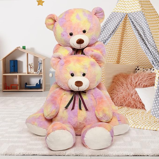 Tezituor 40in Giant Teddy Bear Stuffed Animal,Big Bear Plush Toys,Rainbow Yellow Soft Bear Plushies, Stuffed Animals Gifts for Baby Shower, Valentine, Christmas, Birthday, Party Decoration