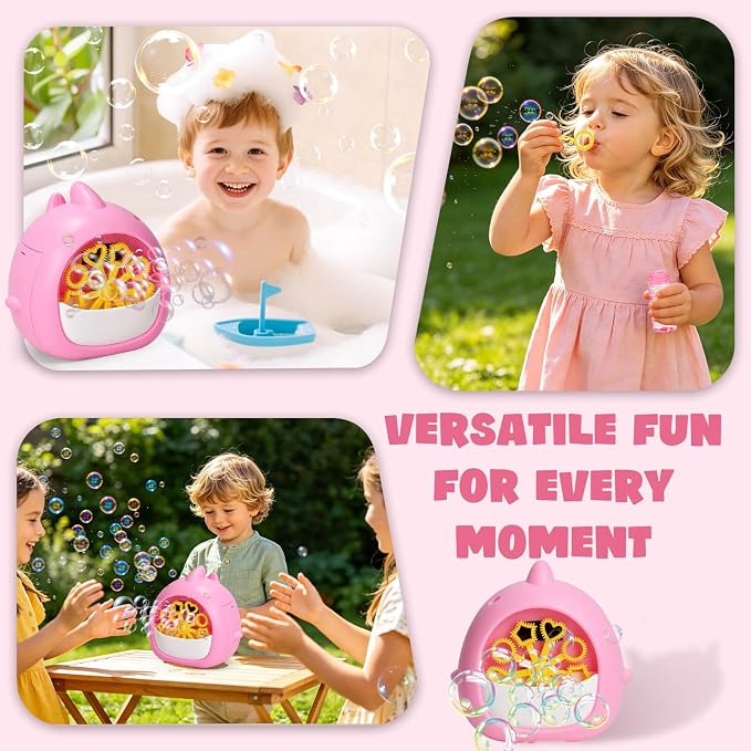 Aooess Shark Bubble Machine for Kids Age 4-8: Automatic Bubble Blower Machine Toy Cute Animal Bubble Maker Toy for Toddlers Boys Girls Age 3+, Summer Outdoor Party Birthday Gift, Pink