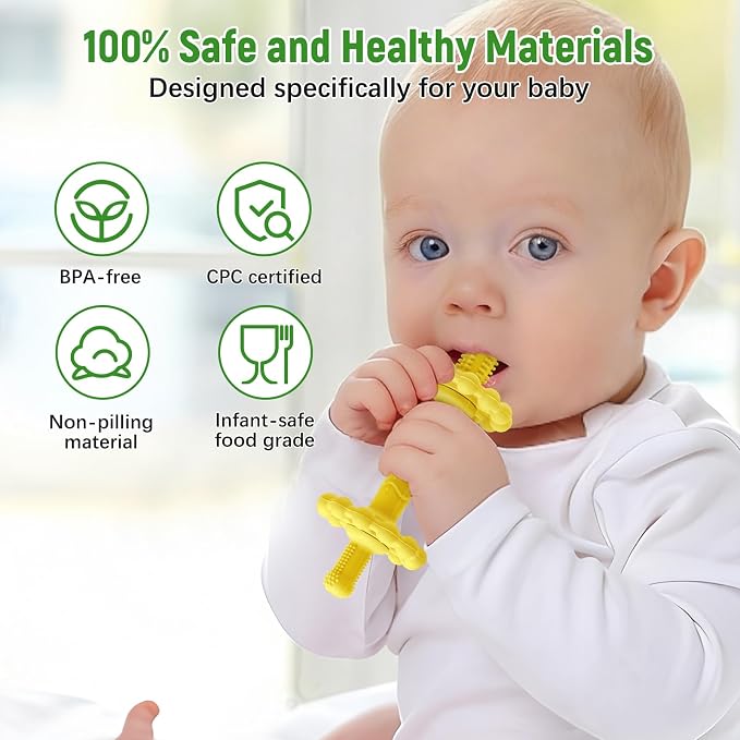 4 Pack Teething Toys for Babies 0-3 3-6 Months – Anti-Choking Design,Teething Relief for Infant Straws Sticks 6-24 Months, Baby Toddlers Silicone teether Tubes