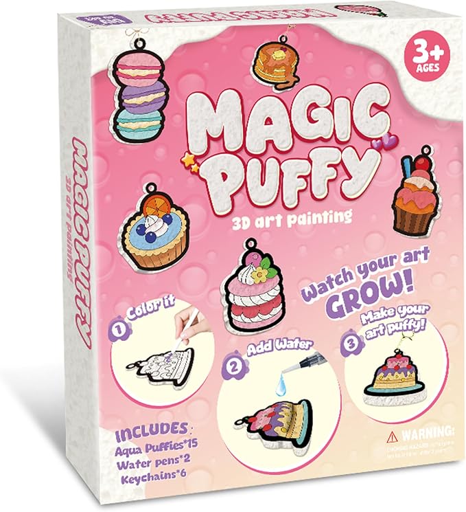 MZYTOZA 3D Art Craft Aqua Magic Puffs Paint Kit - Magic Foam Texture Painting Kit, 15 Mess-Free Paint by Number Craft for Kids, Christmas Gift Idea & Stocking Stuffer(Dessert Style)