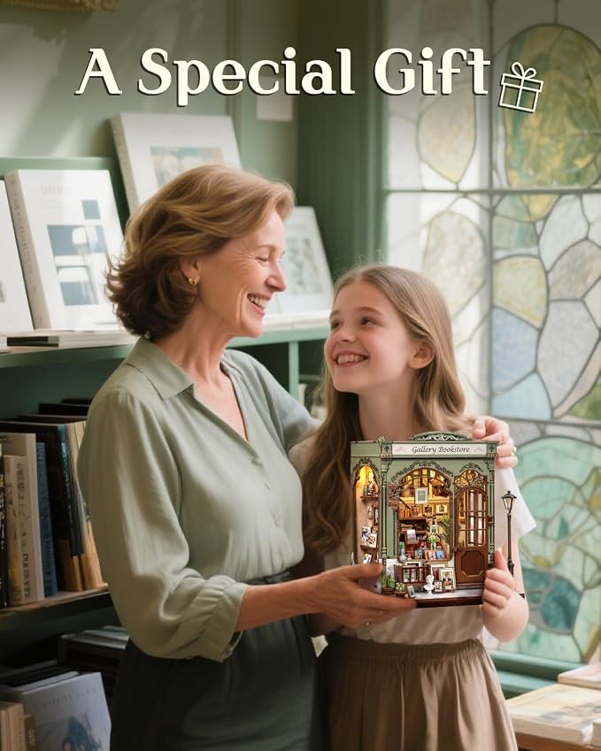 CUTEBEE Book Nook Kit, DIY Miniature House Kits for Adult and Teens, Decorative Bookend with LED, 3D Wooden Puzzle, Mini Booknook Tiny House Model Building Kit, DIY Crafts Hobbies Gifts