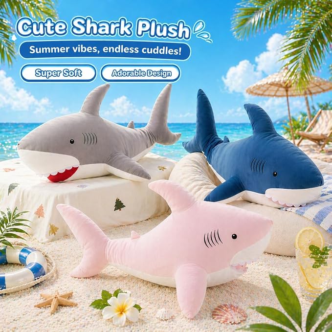 MorisMos 39inch Giant Shark Stuffed Animal, Large Stuffed Shark Plush, Big Sharks Pillow Gift for Kids Girlfriend, Pink