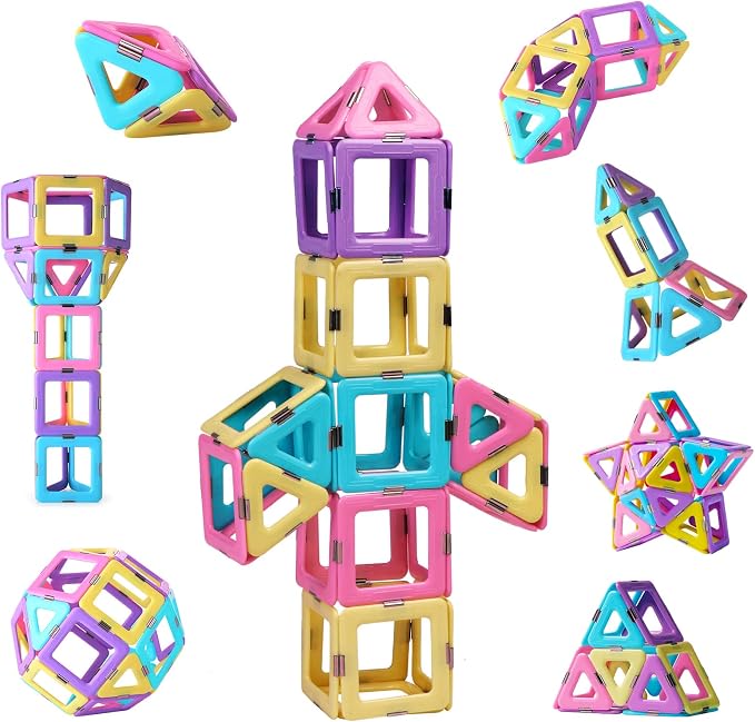 TOKBLOK Pastel Magnetic Tiles Set - 40-Piece STEM Building Blocks for Kids Ages 3-8, Creative & Educational Toy Gift for Girls - Starter Set