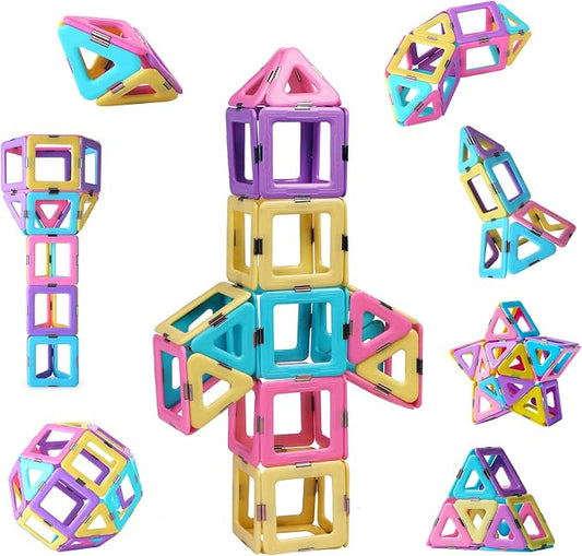 TOKBLOK Pastel Magnetic Tiles Set - 40-Piece STEM Building Blocks for Kids Ages 3-8, Creative & Educational Toy Gift for Girls - Starter Set
