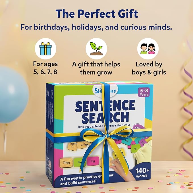 Skillmatics Educational Board Game - Sentence Search, Learning Toy for Kids, Sentence Building Activity, Creative Word Play, Screen-Free Fun, 120+ Tiles (1.3 x 1 Inches), Gifts for Ages 5, 6, 7, 8