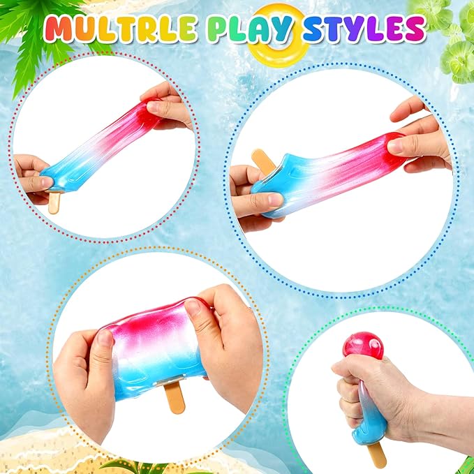 Malt Sugar Popsicle Squishy, Ice Cream Squishies Slow Rising Sensory Fidget Travel Toys for Adults, Kids, and Teens – Summer Classroom Prize (Red White Blue)