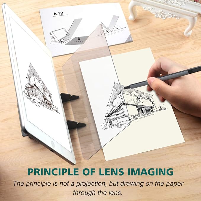 Optical Drawing Board Portable Image Drawing Board Tracing Drawing Projector Painting Board Sketching Tool with PMMA Lens for Beginners, Artists (7.9” x 5.3”) - Small