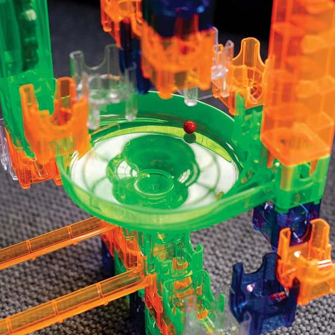 MindWare Q-BA-Maze 2.0 Grand Prix Racing Set – Marble Run Building Toy with Motion-Activated Lights, Ages 8 and Up
