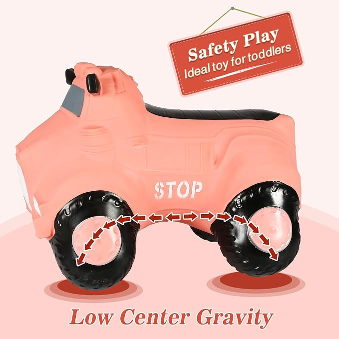INPANY Bouncy Horse, Pink Car Hopper Toys, Toddler Ride-On Car, Inflatable Kids Hopping Toys, Bouncing Buddies Rubber Bouncer, Outdoor Indoor Birthday Gifts for 2 3 4 Yr Girl Boy
