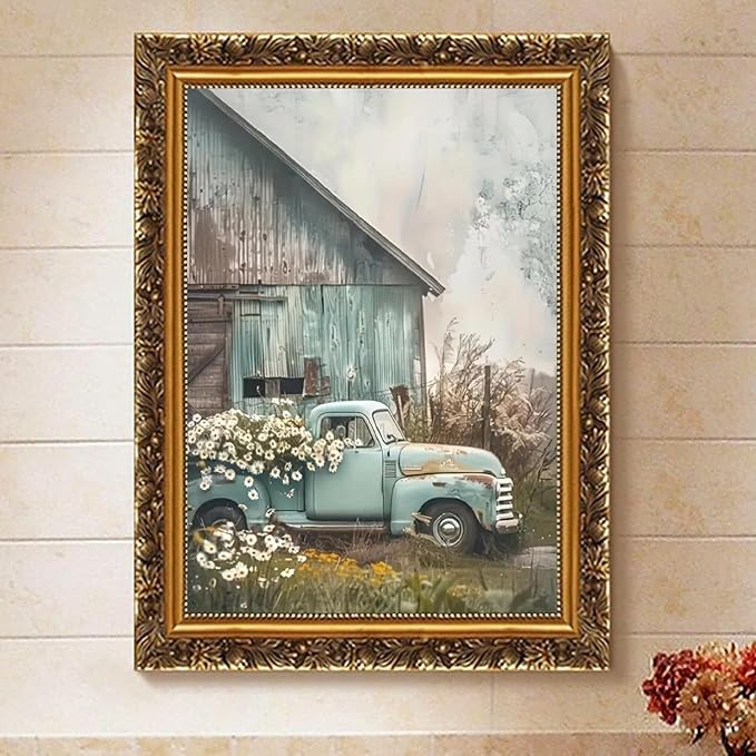 Paint by Numbers for Adults and Kids Beginner, Vintage Truck and Barn Painting by Number Kits On Canvas, Number Artist Paint by Number Kit Oil Painting Acrylic Paints, Home Wall Decor Gift 12X16 inch