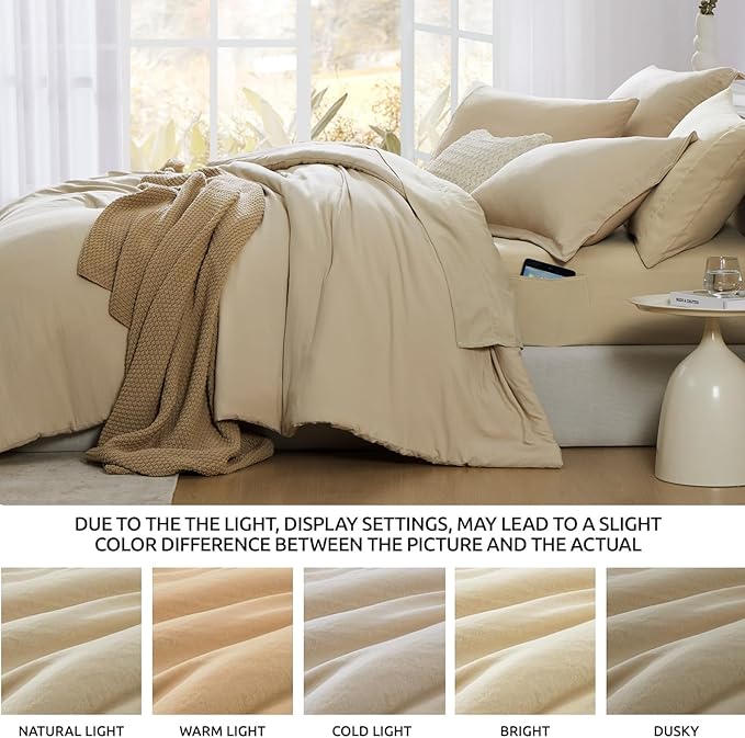 WRENSONGE California King Size Comforter Set- 7 Pieces Soft Beige Bed in a Bag California King with Fitted Sheet, Flat Sheet, 2 Pillow Shams, 2 Pillowcases, Warm Bedding Sets for All Season