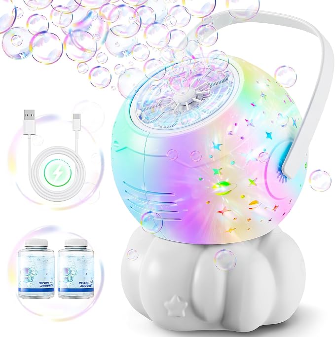 Rechargeable Bubble Machine - 7 Color LED Light, 10 Large Wands, 20oz(600ml) Tank - Automatic Bubbles Maker Blower - Outdoor Toys for Toddlers 1-3, Kids Age 3+, Parties, Boys Girls Birthday Gifts