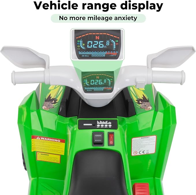 TOBBI 6V Electric Kids Ride On Toy ATV with Trailer, 4 Wheeler Powered Car, Toddler Vehicle to Drive with Music/Battery Volume Display for Children Age 2-6-Green
