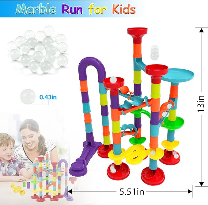 Blacka Marble Run Maze Race Game Glass Marbles for Kids Age 3 4 5 6 Boys Girls Educational Preschool Toys Block Toy Set As Xmas Birthday Present Festival Gifts, Small