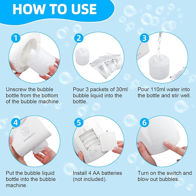 IFLOVE Bubble Machine for Kids 3+-Automatic Bubble Blower with Adjustable Angle,5000+ Bubbles Per Minute,Portable Bubble Maker Toy for Boys Girls,Outdoor Party Wedding Easter Birthday Gifts (White 01)