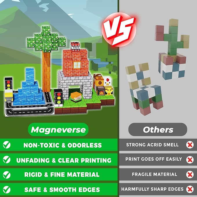 Magneverse 150 PCS Magnetic Blocks - Forest Village Building Block for Kids Ages 4-8, Magnetic Cubes for Boys Girls, STEM Educational Stacking Magnet Toy for 3 4 5 6 7 8 9 10 11 12 Birthday Gifts