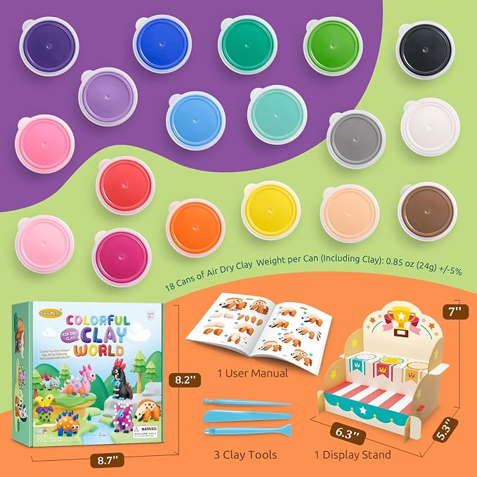 Drama Planet Air Dry Clay Kit for Kids, 26 Character Tutorials | 18 Cans of Modeling Clay, 46-Page Guidebook, 26 Character Tutorials, Great Gift for Boys & Girls