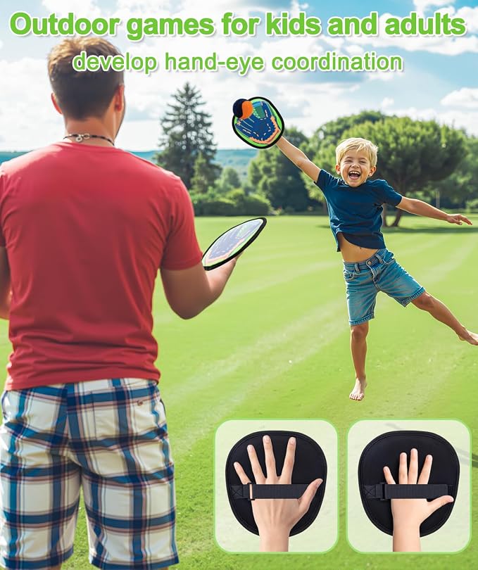 Toss and Catch Ball Game with Soft Balls & Sticky Baseball Gloves - Toys for Indoor, Outdoor, Yard, Beach, Pool, Camping - Birthday Gift for Boys, Girls, Toddler, Kids Ages 3-12 - Green
