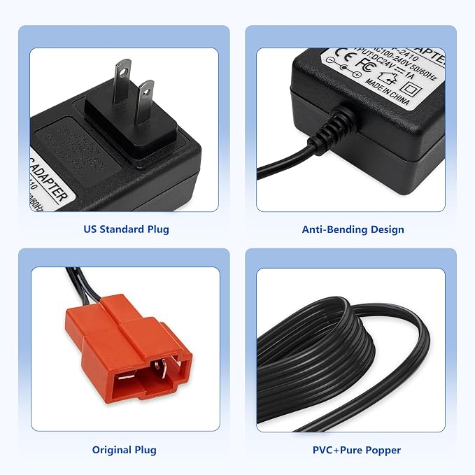 24V Battery Charger Compatible with Ride On Toys for Kids, 24Volt (28.8V) Batteries Car for Kids, for Huffy Torex UTV 4X4, 2 Pin Red Square Plug 24v Charger for Ride on Toys Kid Electric Car