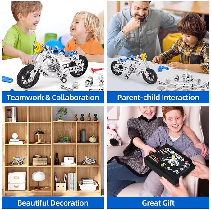 Ferthor Fun Creative Set Motorcycle,Stem Building Projects Toys for Kids 8 9 10 11 12+ Year Old,Metal Building Construction Model kit, 5 in 1 Motobike Building Blocks Steam Educational Toys(139PCS)
