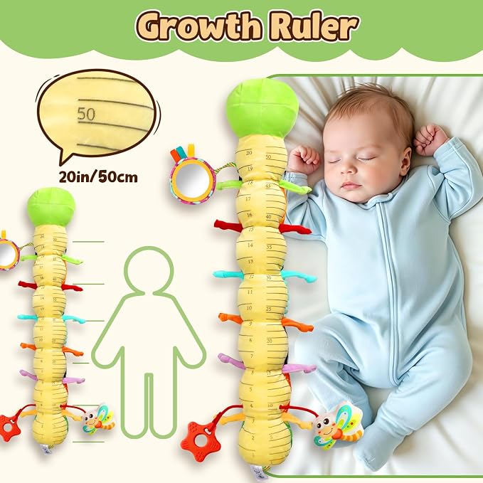 Baby Toys 0-6 6-12 Months, Caterpillar Musical Stuffed Animals Toys with Rattles Crinkle Mirror, Newborn Infant Tummy Time Toys 0-3 Months, Baby Sensory Toys for Boys Grils Shower Gifts