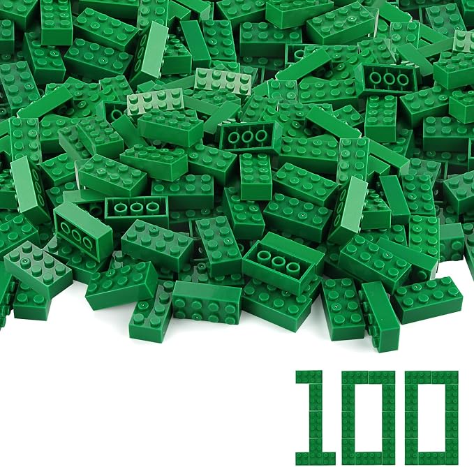 100pcs 2x4 Bricks Green Building Classic Pieces Parts Creative Play Blocks Set Toy Accessories Combine with 3001 Major Brick Brands