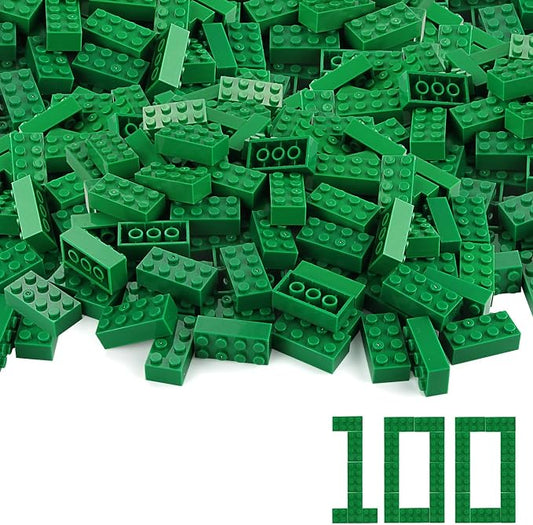 100pcs 2x4 Bricks Green Building Classic Pieces Parts Creative Play Blocks Set Toy Accessories Combine with 3001 Major Brick Brands