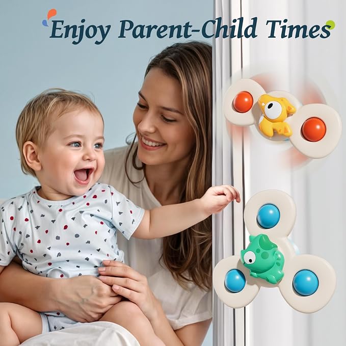 Baby Dinosaur Suction Cup Spinner Travel Toys for Kids Ages 1-3, Fidget Spinner Toys for 1 Year Old Boy Girl 12 Months, Sensory Bath Toy for Toddlers Infants Birthday Gifts