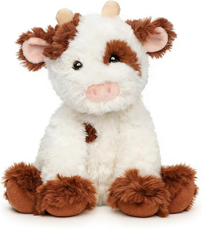 Hopearl Adorable Plush Cow Toy Floppy Dairy Cattle Soft Kawaii Stuffed Animal Cute Birthday Holiday Gift for Boys Girls Kids Toddlers, Brown, 9''