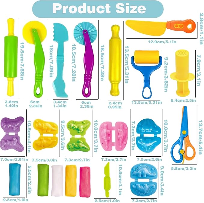 Unleash Creativity with 13 Pcs Play Dough Tools Sets and 6 Unique Dino Molds Dough Toys Accessories Set Whit 5 Bright Color