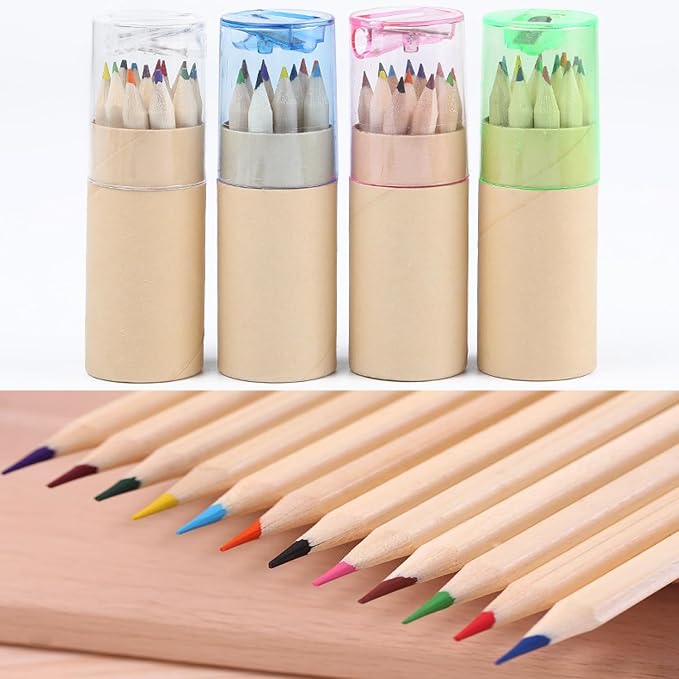 4Pack Mini Drawing Colored Pencils for Kids with Sharpener, Portable Color Pencils in Tube Drawing Pencil Bulk for Children Adults Artists Writing Sketching Painting Classroom School Supplies.