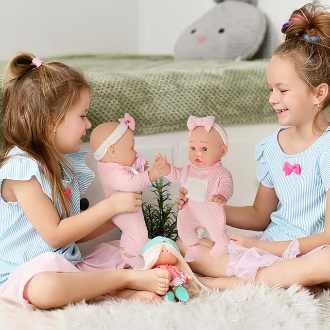 12'' Baby Doll in Gift Box - Toddler Baby Doll Set with Pacifier, Feeding Bottle, Blanket | Great Gift for 3+ Year Girls Pink