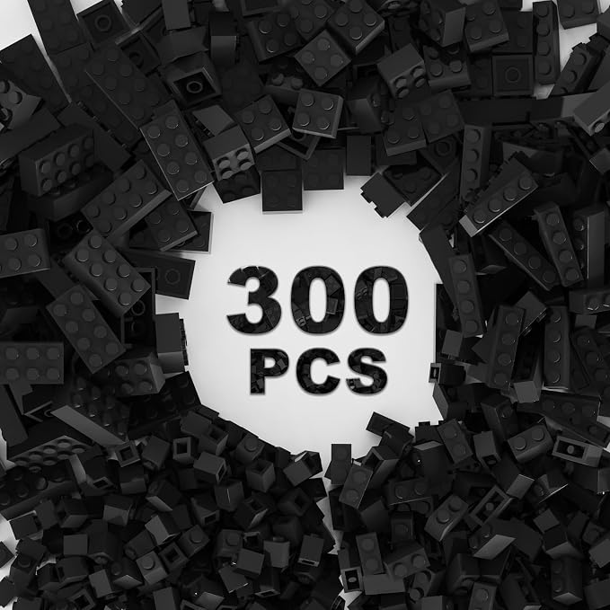 300 Pcs Classic Building Bricks, Black Bulk Bricks,Compatible with Lego and Major Brands Parts and Pieces, Creative Building Block Toys for Boys Girls Ages 6 7 8 9 10 Year Old